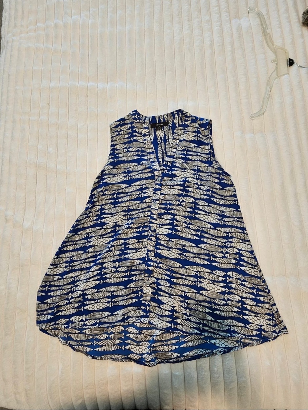 Alfani Blue and White Fish-Print V-Neck Sleeveless Camisole
